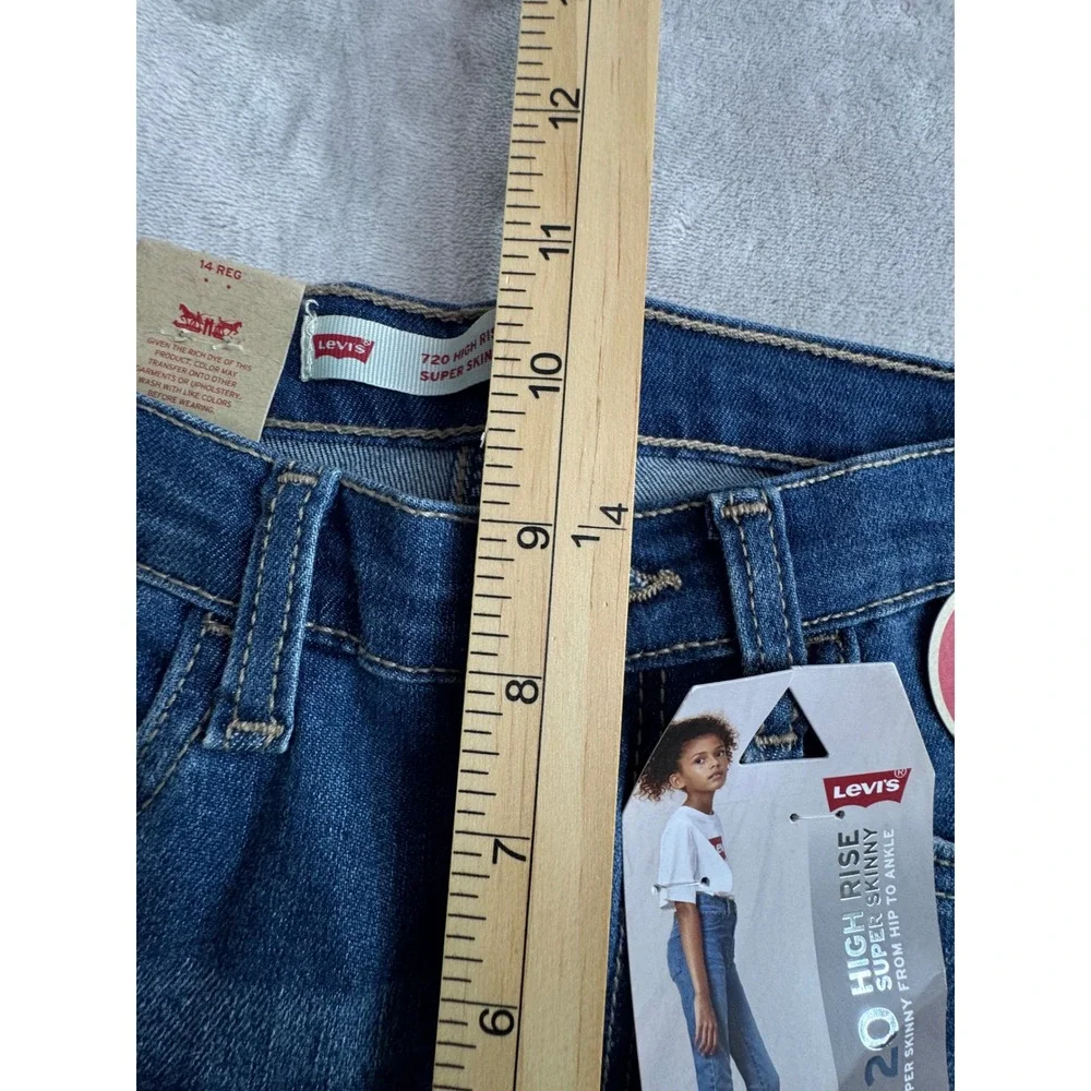 Levis‎ 720 High Rise Super Skinny Jeans Girls 14 Reg Blue Distressed Raw Hem NEW